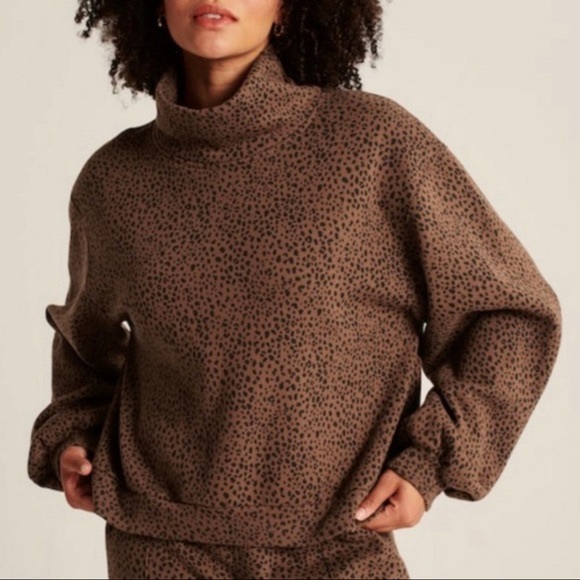 Abercrombie & Fitch Sweaters - ABERCROMBIE & FITCH | Soft Brown Leopard Animal Print Funnel Neck Sweatshirt